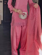 Kurta Set with Farsi Salwar and Organza Silk Dupatta