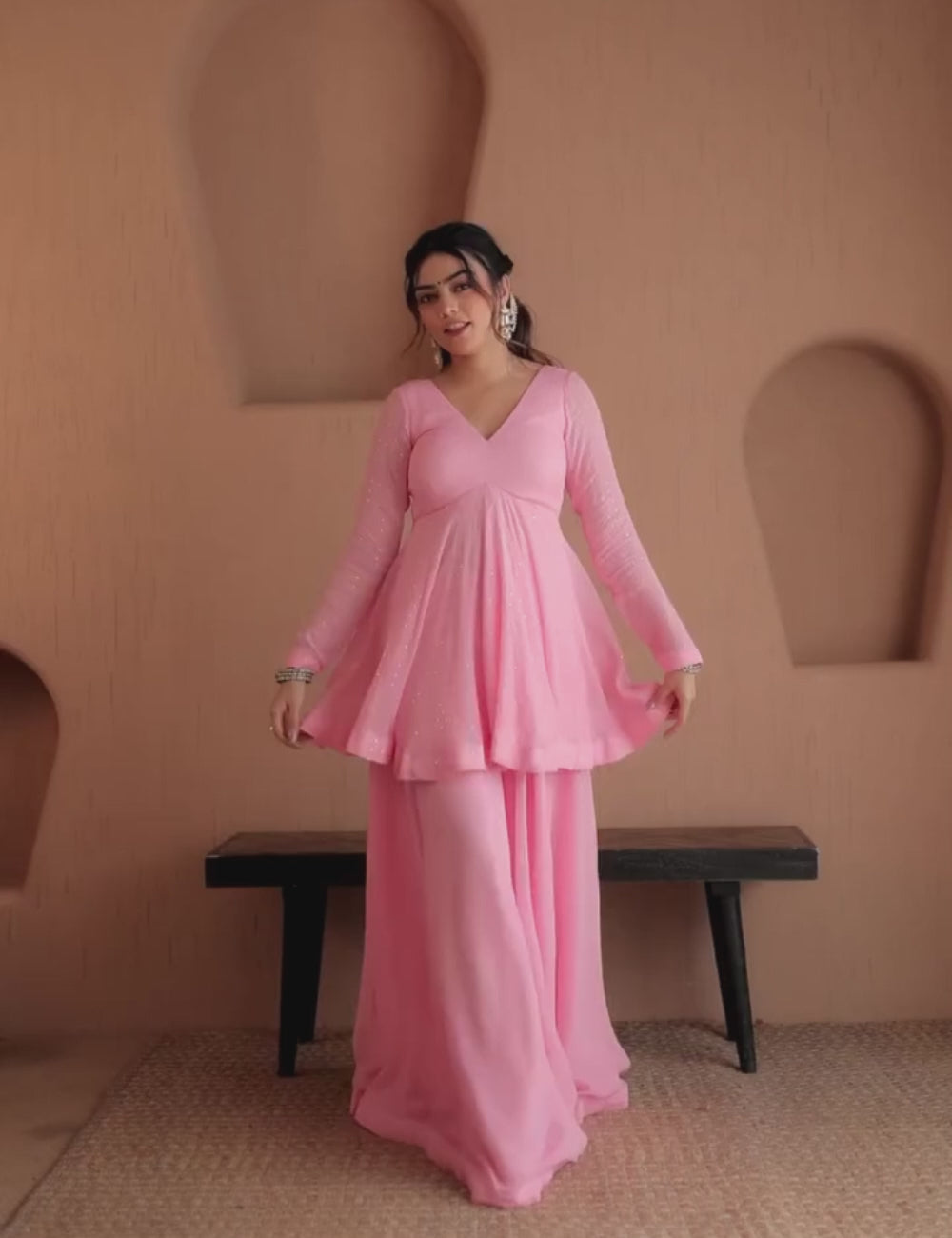 Faux Blooming Pink Sharara Suit Set with Dupatta