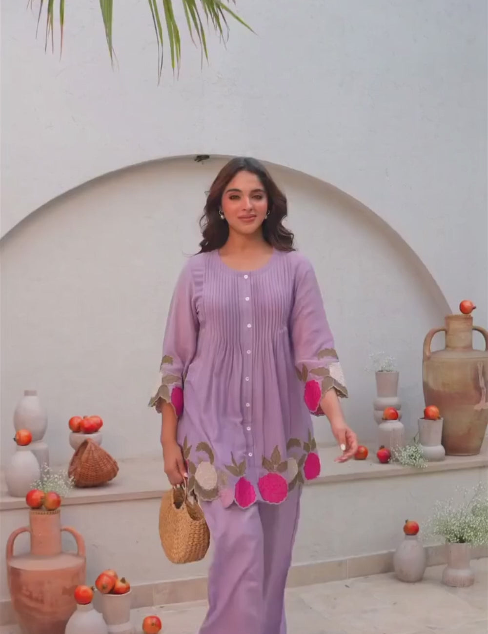 Chanderi Embroidered Cord Set with Bracelet – Top & Pant Set