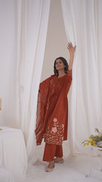 Pure Cotton Anarkali Kurti Set with Embroidered Dupatta   3 Piece Ethnic Suit Set