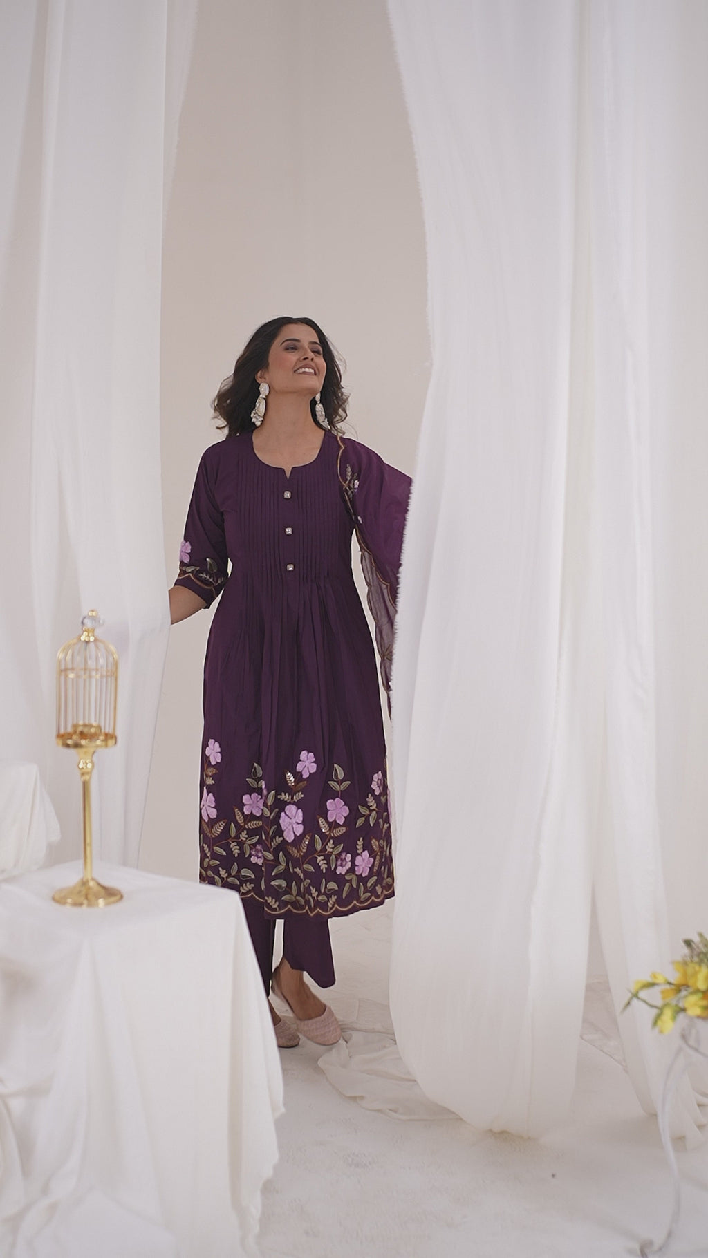 Pure Cotton Anarkali Kurti Set with Embroidered Dupatta   3 Piece Ethnic Suit Set
