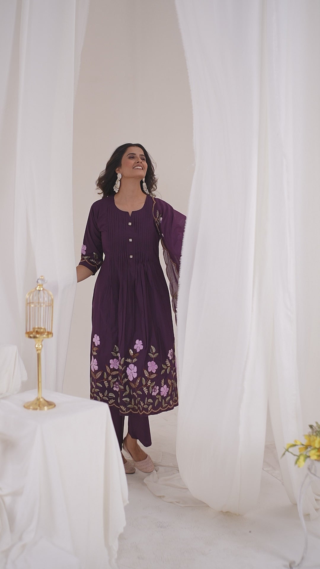 Pure Cotton Anarkali Kurti Set with Embroidered Dupatta   3 Piece Ethnic Suit Set