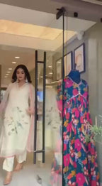 White Silk Digital Printed Kurti Set with Pant & Dupatta for Women