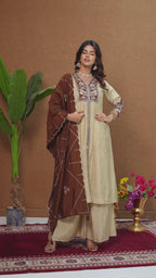 Roman Silk Anarkali Suit Set with Embroidered Dupatta  Hand Work Kurti Palazzo Set