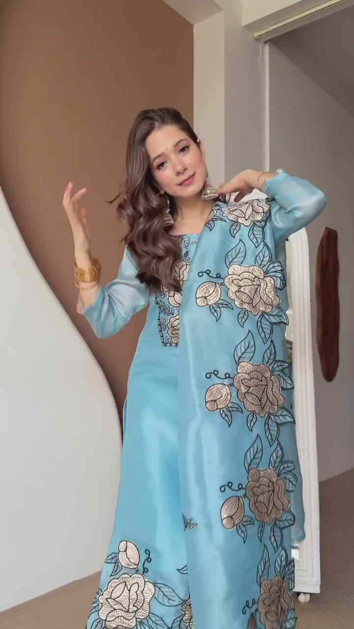 Embroidered Cut Work Suit Set for Women | Jimmy Choo Kurta Pant with Dupatta