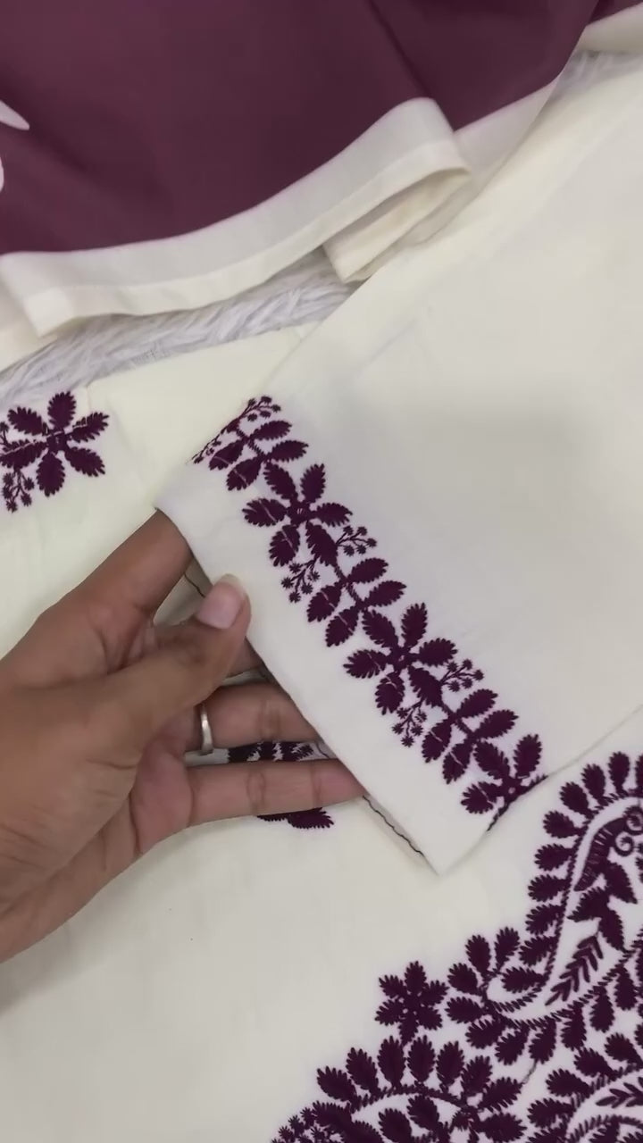 Embroidered Rayon Slub Kurti Palazzo Set with Printed Dupatta for Women